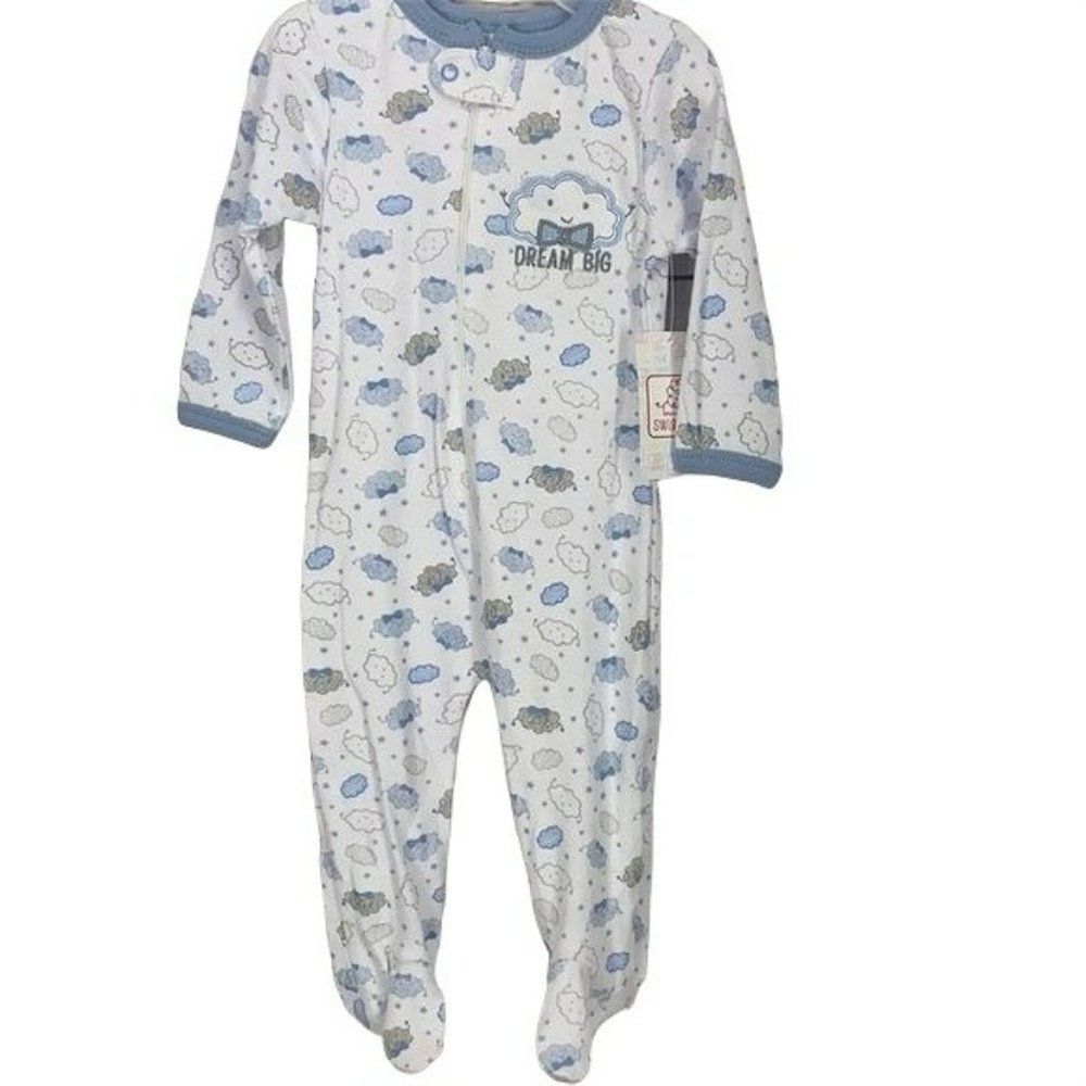 Swiggles Dream Big Clouds Boy’s 6/9 Months One Piece footed‎ sleeper pajamas
